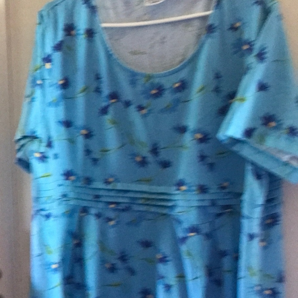 Turquoise blue..navy flowers ..maxi dress EUC..no rips tears or flaws..